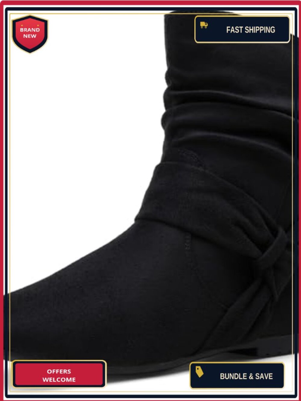 Slouch Ankle Boots Flat Low Heel Side Zip Booties with Bow